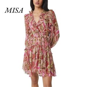 NWT MISA Amanya Floral Chiffon Cut Out Waist Detail Mini Dress Size XS